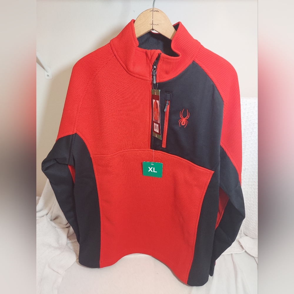 SPYDER Red Black 1/4 Zip Pullover Knit Jacket SIZE XL